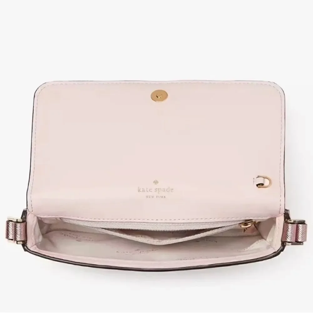 Kate Spade Glimmer Glitter Crossbody Duo Card Holder Bag Purse Mitten Pink